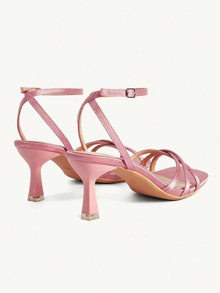 CUCCOO CHICEST Gentle Girly Pink Cross-Strapped Sandals, Square Heel Design, Summer Versatile Commuter Shoes