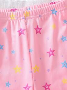 4 pièces Ensemble de pyjama pour bébé fille avec imprimé licorne et sirène, en tissu doux, comprenant un Top à manches courtes, un short et un pantalon, rose et bleu - Multicolore - Voir 4