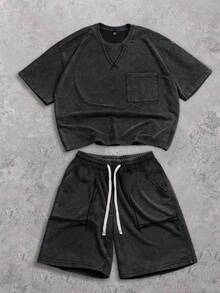 PAVTROS Áo thun nam có túi phía trước và quần short cạp chun. - màu đen - Xem 3