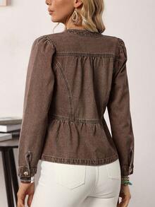 EMERY ROSE Plus Size Women's Western Style Denim Jacket - Coffee Brown - View 2