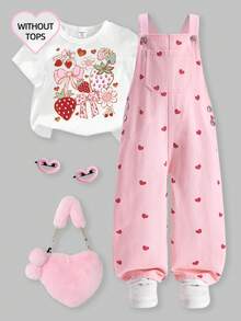 Young Girls Summer Denim Blue Jeans, New Fashion Heart & Print Design Casual Comfortable Soft Denim Jumpsuit - Apricot - View 8