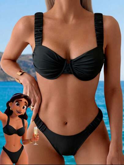 Swim Vcay Summer Beach Solid Color Bikini Set With Underwire