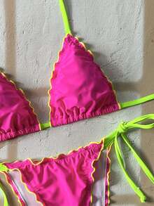 Swim Mod Bộ bikini gợi cảm buộc dây cổ yếm bèo nhún dành cho nữ, thích hợp cho kỳ nghỉ hè ở bãi biển. - Màu Hồng Tươi - Xem 7