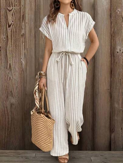 EMERY ROSE Quần liền thân dệt sọc dành cho nữ, kiểu dáng thường ngày, thích hợp cho mùa hè.