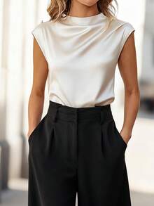 SHEIN Áo sơ mi nữ thanh lịch, kiểu dáng thường ngày/đi làm, cài nút. - Màu be - Xem 6