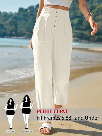 SHEIN Tall CURVE Pantalones casuales holgados con pliegues en color albaricoque para mujer de talla grande