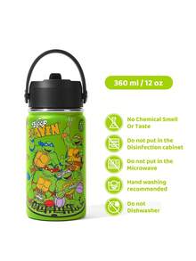 TEENAGE MUTANT NINJA TURTLES | SHEIN 360毫升/12盎司不锈钢保温防漏水杯，带吸管盖和硅胶吸管，方便男孩女孩使用，非常适合露营和上学使用。 - 綠色 - 查看 6