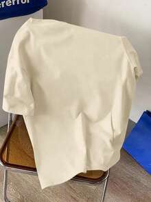 Claim Dot 洛杉矶之梦复古美式加州风情，红色刺绣领，简约优雅休闲男女通用T恤 - 杏色 - 查看 2