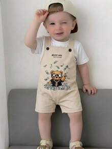 SHEIN Playful Pals 男婴街头风连体短裤套装，含帽子等配饰。适合幼儿、婴儿的夏季男女通用连体衣。 - 卡其色 - 查看 8