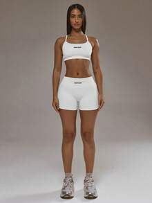 Sports Set: Sports Bra With A Racerback And Leggings With A Ruched Back. Autumn And Winter Activewear Set For Padel, Gym, Training. - Black and White - View 4