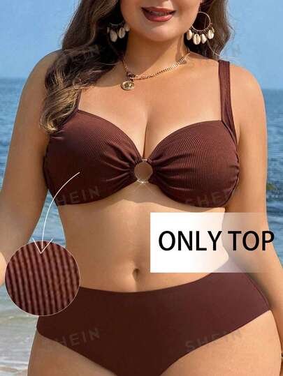 Swim Lushoire 2026新款春夏加大码女式棕色镂空性感沙滩派对泳衣上装，罗纹面料