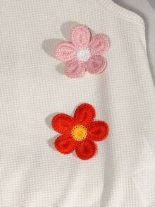 SHEIN 两件套春夏少女正式甜美可爱纹理面料刺绣花卉图案上衣搭配牛仔流苏短裤套装，适合日常、休闲、度假、朋友聚会等场合。 - 藍色 - 查看 8