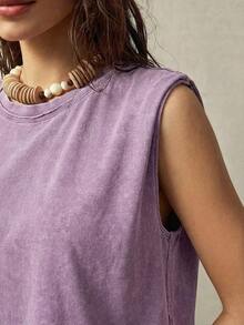 Bohemela Áo tank top không tay cổ tròn dành cho nữ đi nghỉ mát - Màu tím - Xem 4