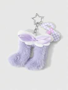 ROMWE Kawaii Bộ 2 móc khóa hình hoạt hình dễ thương, tinh tế, mềm mại, đáng yêu, cao cấp, thuộc series lễ hội âm nhạc, màu tím + hồng, in hình ngôi sao hai mặt, nơ vải, cánh thiên thần bông xốp, biểu tượng âm thanh, acrylic hai màu kẻ caro, kim tuyến lấp lánh, thích hợp làm móc khóa túi xách, bộ kết hợp, phù hợp cho phụ nữ, bé gái, chị em gái, bạn gái, dùng hàng ngày, quà tặng ngày lễ. - Nhiều màu - 7 - Xem 5
