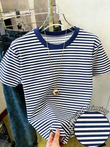 Resyla Women's Fashionable Versatile Striped Crew Neck Short Sleeve T-Shirt - Multicolor - View 1
