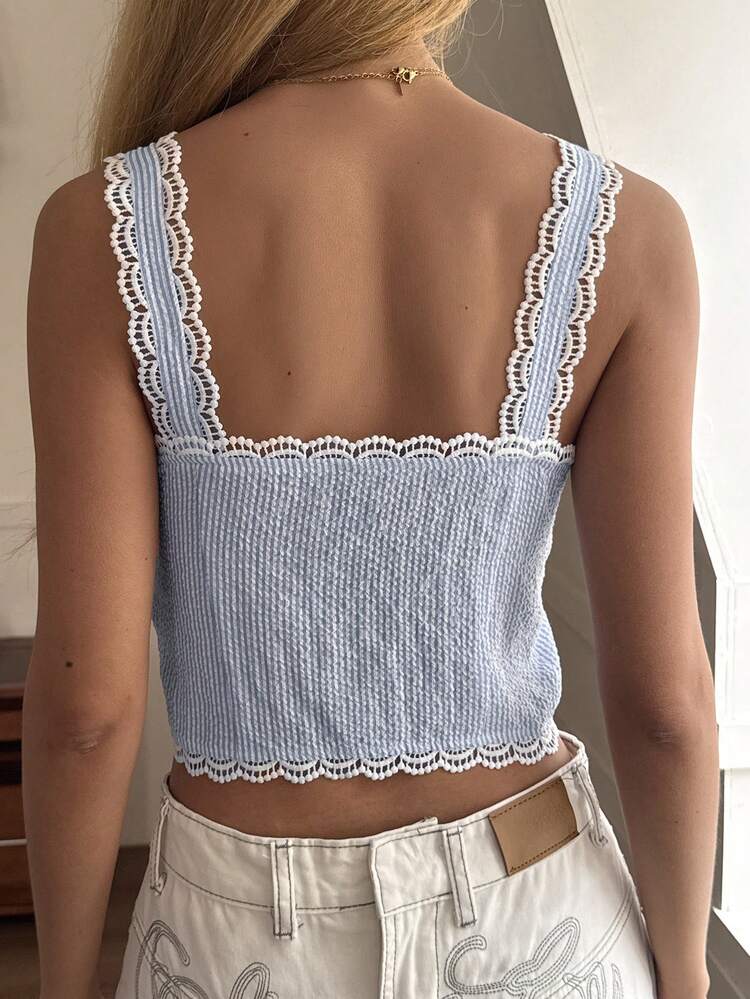 Women's Lace Patchwork Plaid Fitted Wrap Split Sexy Sweet Cute Pure Casual Street Style Camisole, Spring & Summer