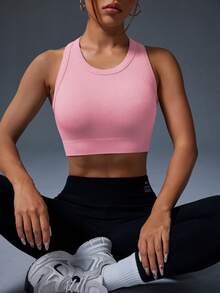 Easithlete Easithlete Women's Solid Color Round Neck Cropped Sports T-Shirt, Versatile For Summer - Pink - View 5