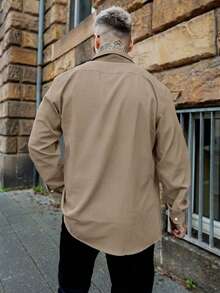 Artur Kramer Men's Long Sleeve Formal Shirt, Solid Brown Color, Button Design, Suitable For Weddings, Office, Formal Occasions, Parties, Showcasing A Classic Gentleman Style, An Ideal Gift For Father Or Boyfriend - Khaki - View 2