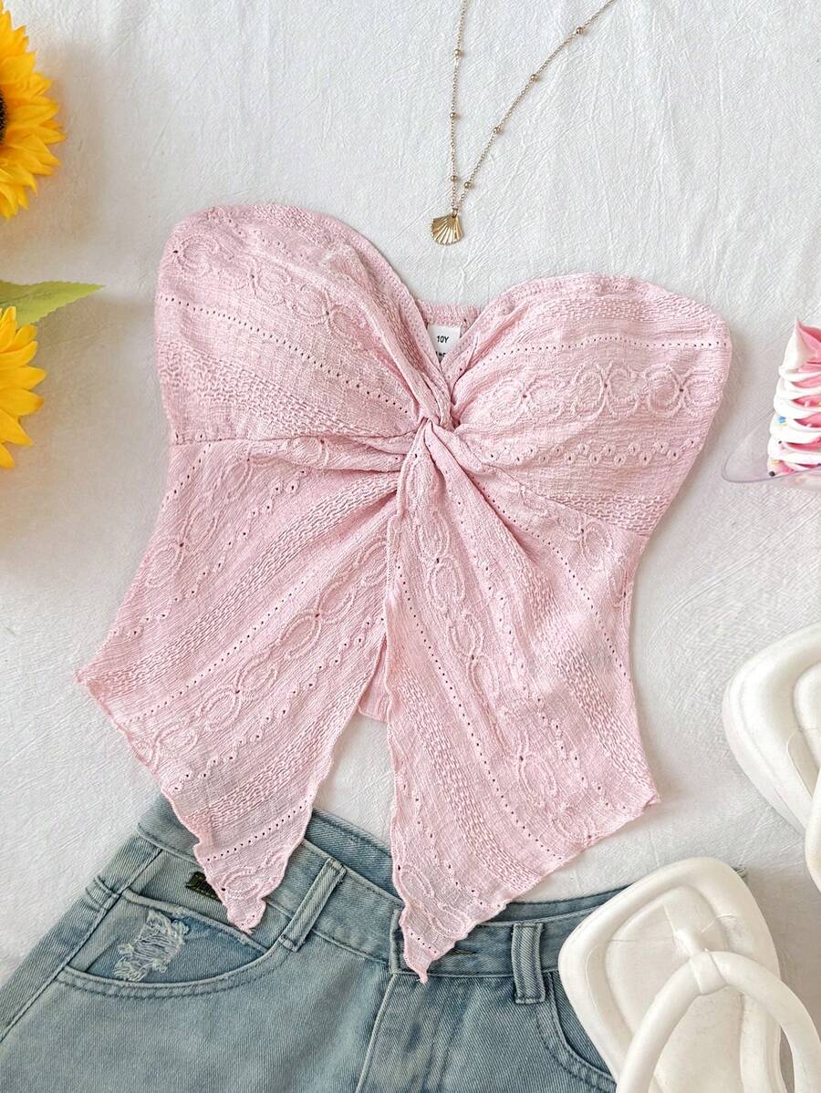 SHEIN Tween Girl Casual Everyday Versatile Comfortable Asymmetrical Hem Tank Top Tween Girl - Pink - View 1