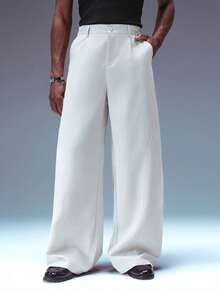 STYNVO Men's Solid Color Pleated Wide Leg Loose Casual Pants - Apricot - View 4