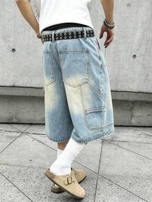 Manfinity EMRG Men's Casual Pocketed Button Denim Shorts, Versatile For Daily Wear - Blue - View 6