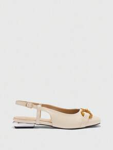 CUCCOO BIZCHIC Women's Fashionable Versatile Metal Decor Buckle Flats - Apricot - View 5