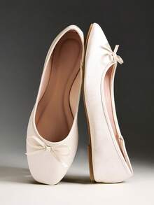 Solezae Women's Casual Elegant Comfortable Satin Ballet Flats - Beige - View 2