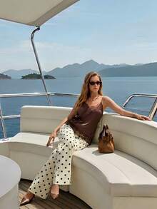 Jeans de pierna recta con estampado de lunares - Beis - Ver 2