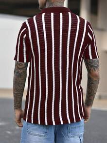 Devon Thys Men's Colorful Hollow-Out Knitted Cardigan, Fashionable For Summer - Burgundy - View 2