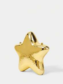 SHECARRY Acrylic Gold Pentagonal Sea Stars Banquet Mini Shiny Box Key Change Messenger Bag In Hand - Gold - View 3