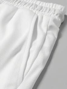 Manfinity Campus Court Men's Letter & Number Print Drawstring Waist Casual Versatile Daily Wear Shorts - White - View 6