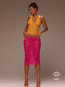 MUSERA Chân váy midi dáng rộng đính sequin, nữ tính, thích hợp cho mùa xuân hè, kỳ nghỉ, buổi tối đi chơi, dịp đặc biệt, bãi biển vàng. - Màu Hồng Tươi - Xem 1