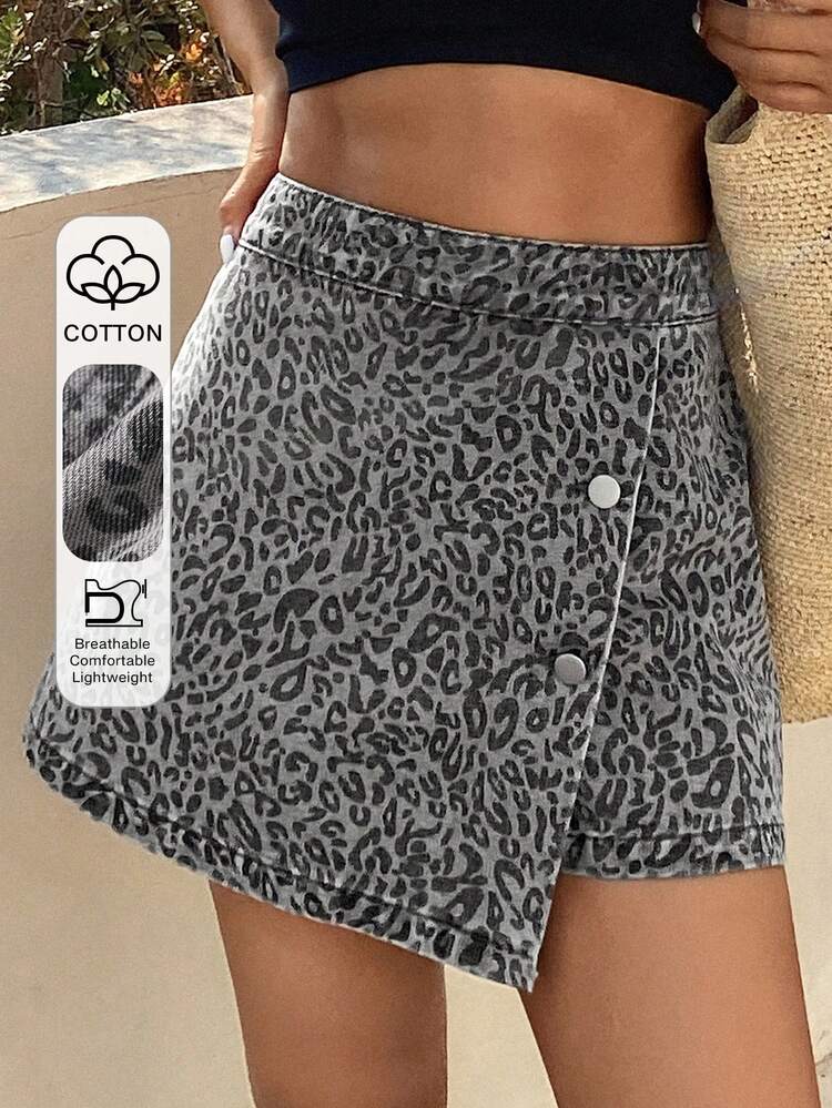 Leopard Print Loose Casual Zipper Skirt, Suitable For Spring & Summer Holiday Outfits