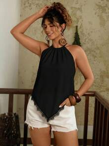Travachic Áo hai dây và áo tank top viền ren đen cỡ lớn dành cho nữ, kiểu dáng thoải mái cho kỳ nghỉ và tiệc tùng mùa hè. - Nhiều màu - Xem 1