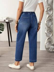 EMERY ROSE Plus Size Women Pockets Button Casual Versatile Daily Wear Denim Jeans - Dark Wash - View 2
