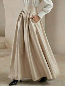 Anewsta Classic Elegant Vintage Holiday Party A-Line Skirt For Women - Champagne - View 6