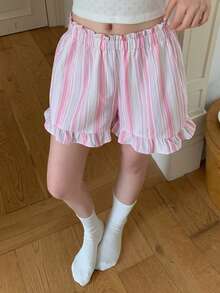 DAZY Women's Striped Cute Ruffle Hem Pajama Shorts - Pink - View 5