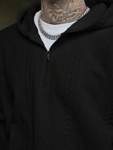Devon Thys 男士宽松休闲连帽半拉链卫衣，秋季长袖上衣 - 黑色 - 查看 3