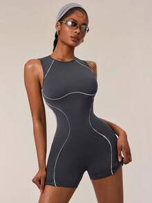 Normani Mono ajustado sin mangas con ribete de contraste para mujer - Gris - Ver 5