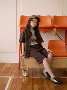 Dazy Kids Tween Girls Leopard Print Denim Lapel Long Sleeve Jacket And Coat, Fall - Brown - View 3