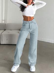 EURMUSE Jeans de pierna recta con bolsillo en ángulo 100% algodón - Lavado ligero - Ver 1