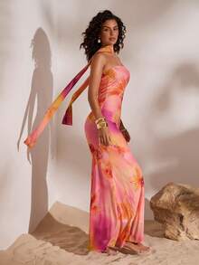 Opulessa Women's Fitted Knit Mesh Printed Dress, Suitable For Spring/Summer Vacation - Multicolor - View 6