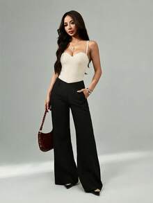 SHEIN PETITE 黑色性感复古蕾丝连裤袜，女士派对外出必备 - 杏色 - 查看 7