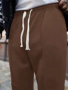 Artur Kramer Men's Solid Color Drawstring Waist Casual Pants - Coffee Brown - View 3