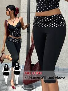 SHEIN Tall CURVE Pantalon capri décontracté slim à fente latérale à pois noirs pour femmes grandes tailles, vêtements décontracté pour femmes - Noir - Voir 1