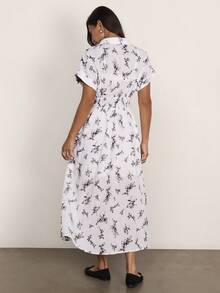 COSMINA Vestido de manga corta con estampado floral minimalista, escote en V con detalle en la cintura, sin mangas, con estampado floral negro, adecuado para uso diario, vestido minimalista casual, vestido de verano para mujer - Multicolor - Ver 3