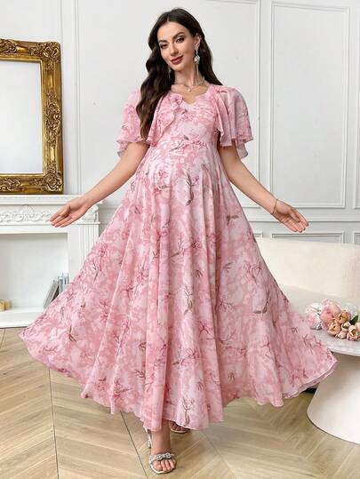 SHEIN 优雅印花孕妇连衣裙，适合夏季