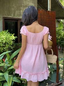 Sunnyshic Contrast Lace Frill Trim Dress - Pink - View 2