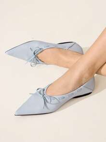 CUCCOO CHICEST 尖头，低鞋面蝴蝶结，平底，舒适百搭，时尚软底，优雅仙女鞋，浅蓝色芭蕾舞女鞋 - 淺藍色 - 查看 2