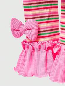 Anime 1 Pair Of Cute Style Colorful Leg Warmers, Spring And Summer Contrasting Stripes, Bows, Lace Stacking Socks, Leg Covers Suitable For Daily, Dating, And Party Wear - Rose powder - View 6